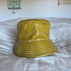 Topshop Chartreuse Yellow/Green Patent Leather Textured Bucket Hat